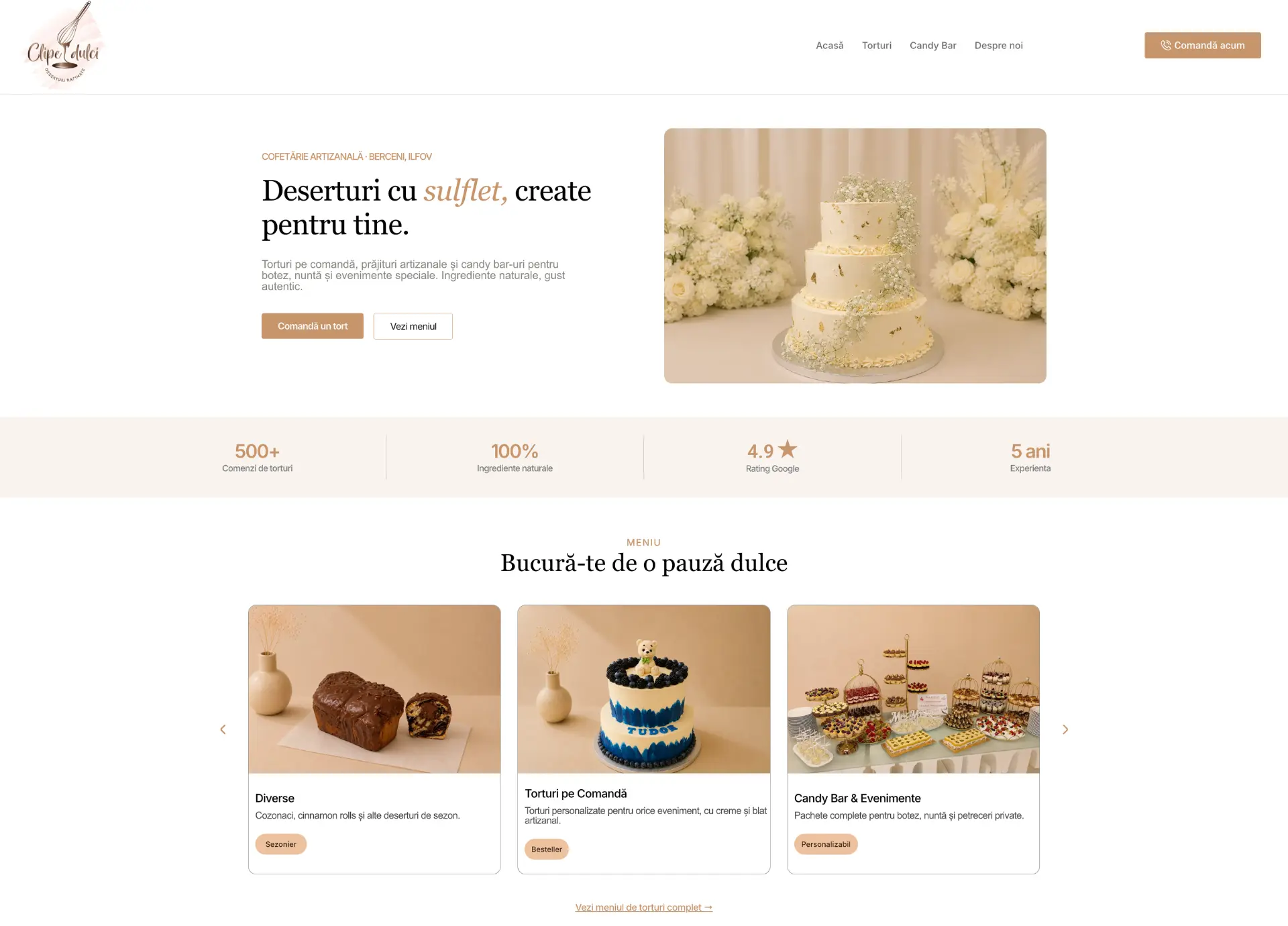 Website Clipe Dulci – cofetărie artizanală