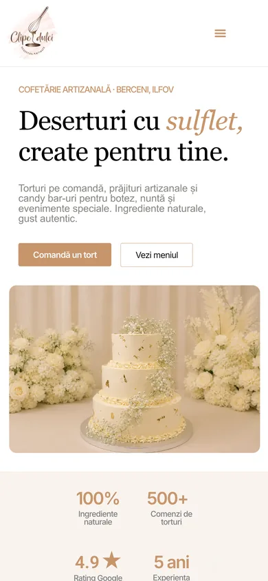 Site-ul cofetăriei Clipe Dulci pe telefon